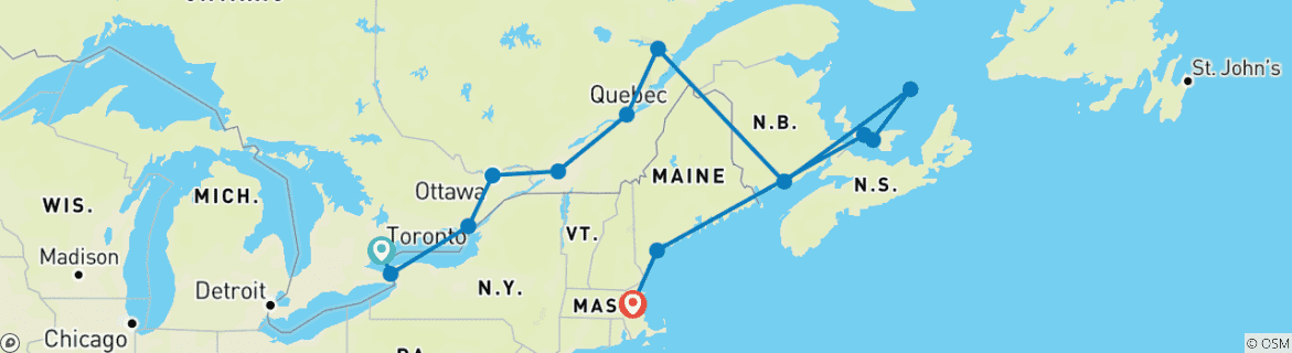 Image d'une carte montrant l'itinéraire du circuit