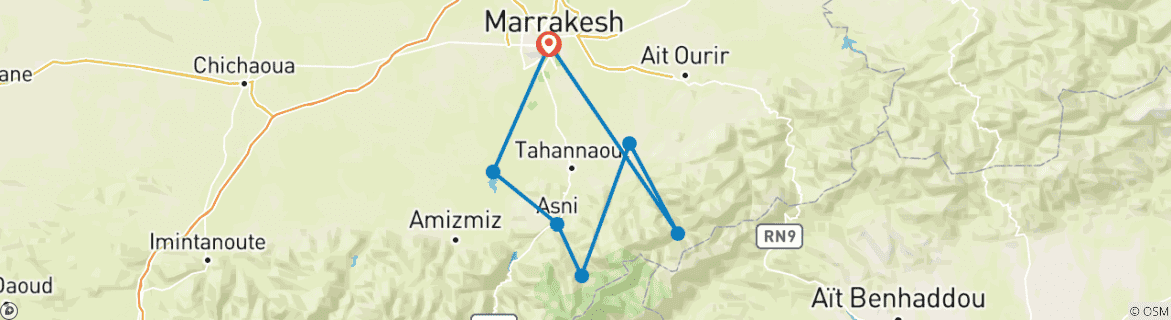 Image of a map showing the route of the tour