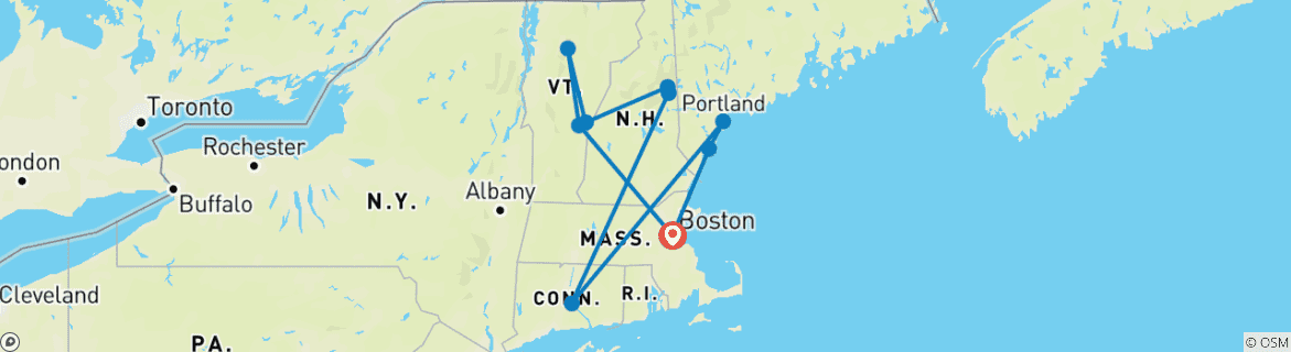 Image of a map showing the route of the tour