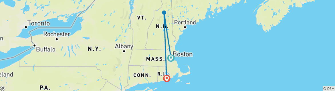 Image of a map showing the route of the tour