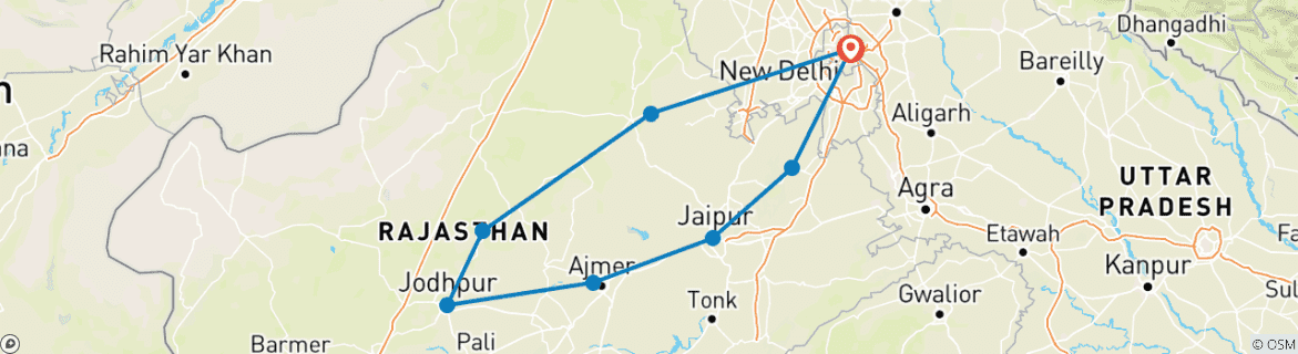 Image d'une carte montrant l'itinéraire du circuit