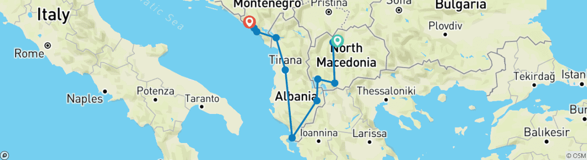 Image d'une carte montrant l'itinéraire du circuit