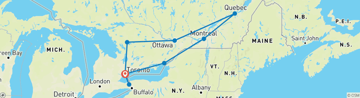 Mapa de Descubrimiento del Este de Canadá: Una aventura en coche