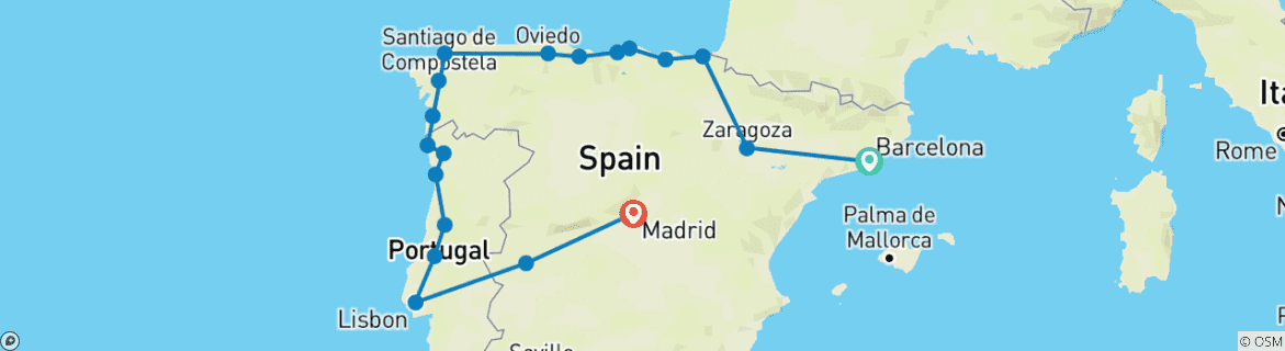 Foto van een kaart met de route van de rondreis