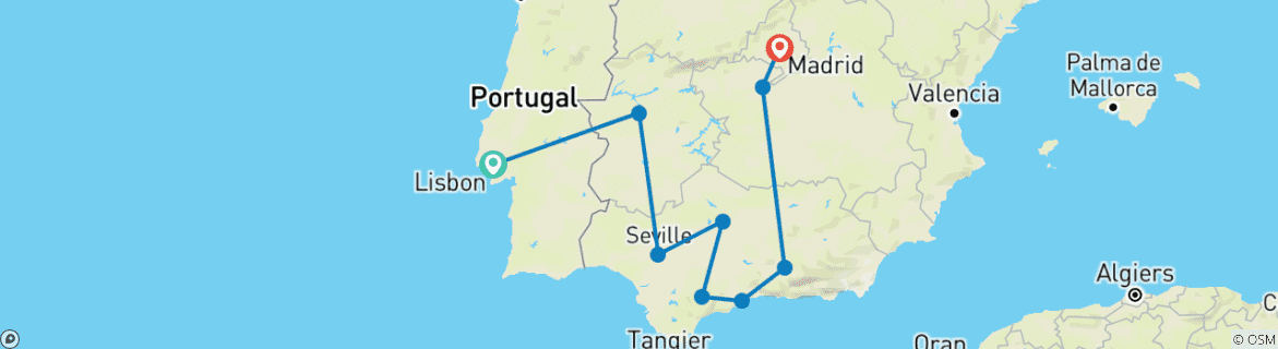 Image d'une carte montrant l'itinéraire du circuit