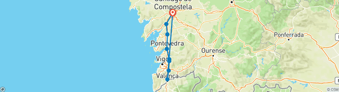 Image d'une carte montrant l'itinéraire du circuit