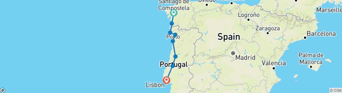 Image of a map showing the route of the tour