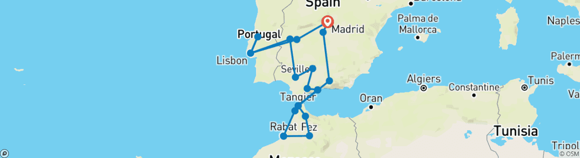 Image d'une carte montrant l'itinéraire du circuit