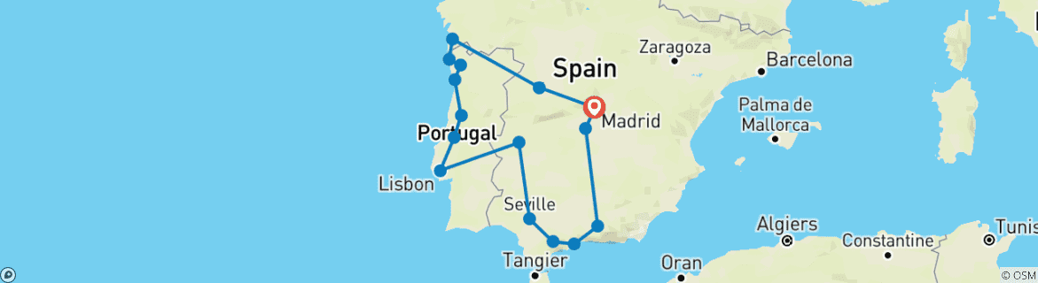 Image d'une carte montrant l'itinéraire du circuit