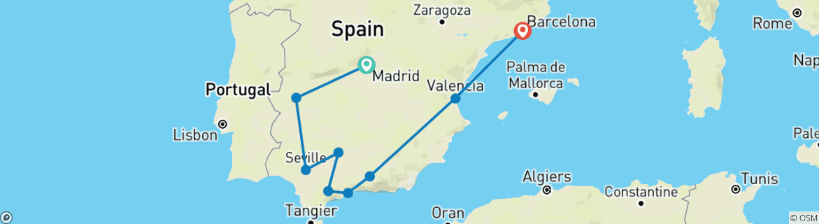Image d'une carte montrant l'itinéraire du circuit