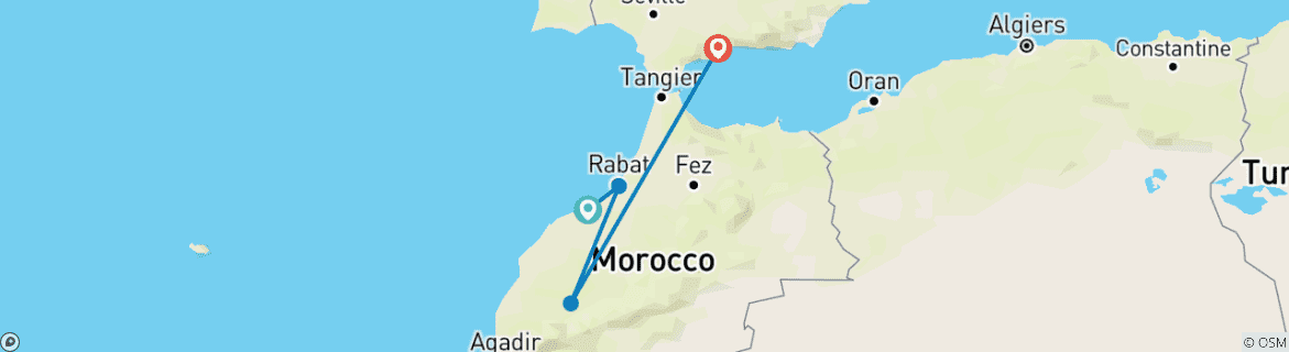 Image of a map showing the route of the tour