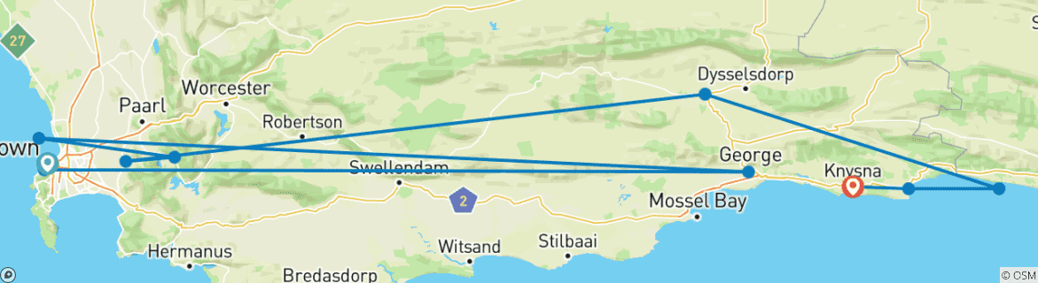 Image d'une carte montrant l'itinéraire du circuit