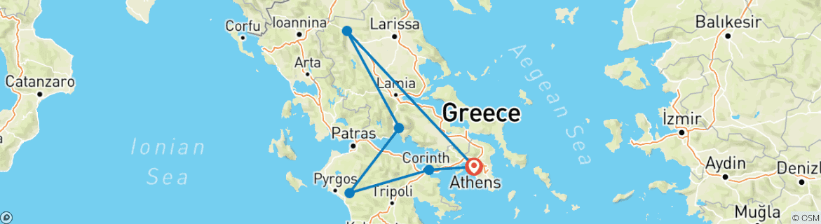 Image of a map showing the route of the tour