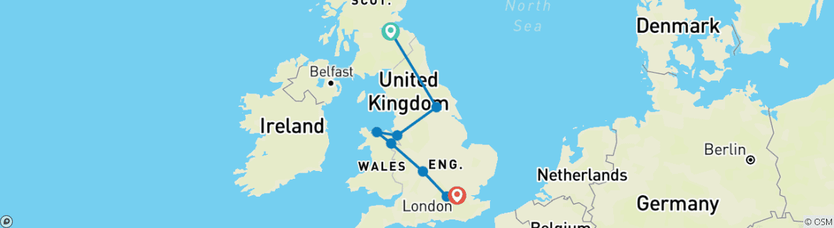 Image of a map showing the route of the tour