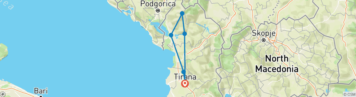 Image of a map showing the route of the tour