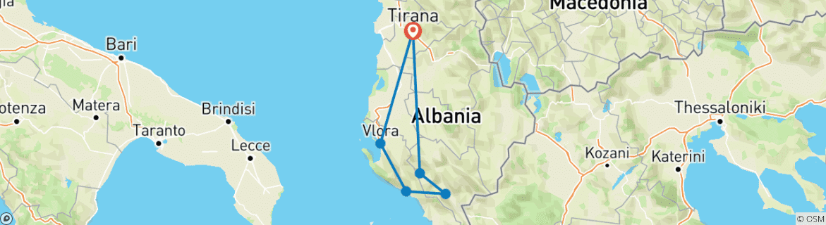 Image of a map showing the route of the tour