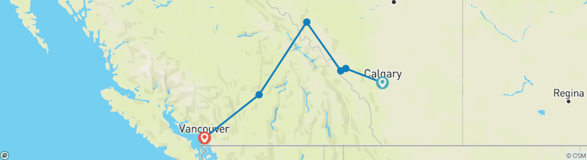 Image of a map showing the route of the tour