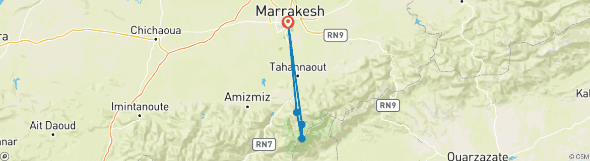 Image of a map showing the route of the tour
