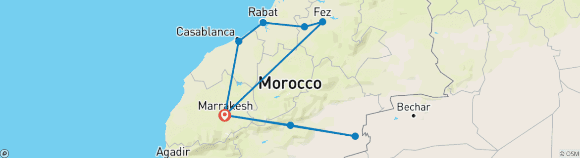 Image of a map showing the route of the tour