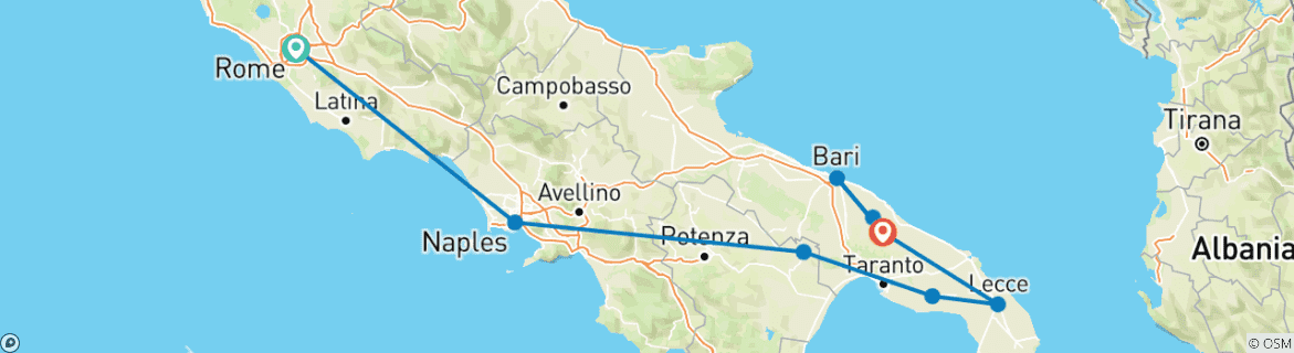 Image of a map showing the route of the tour
