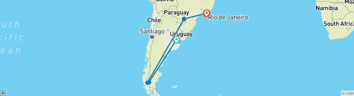 Image of a map showing the route of the tour