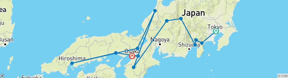 Image of a map showing the route of the tour