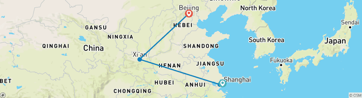 Image of a map showing the route of the tour