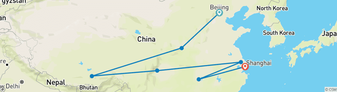 Image of a map showing the route of the tour