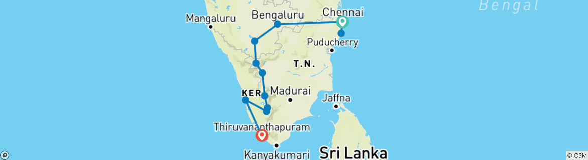 Image of a map showing the route of the tour