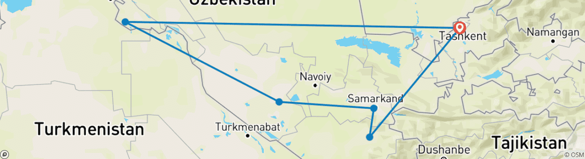 Image of a map showing the route of the tour