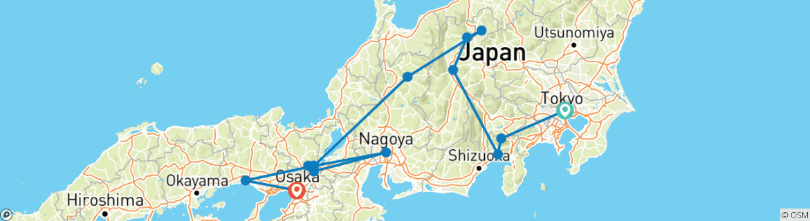 Image of a map showing the route of the tour