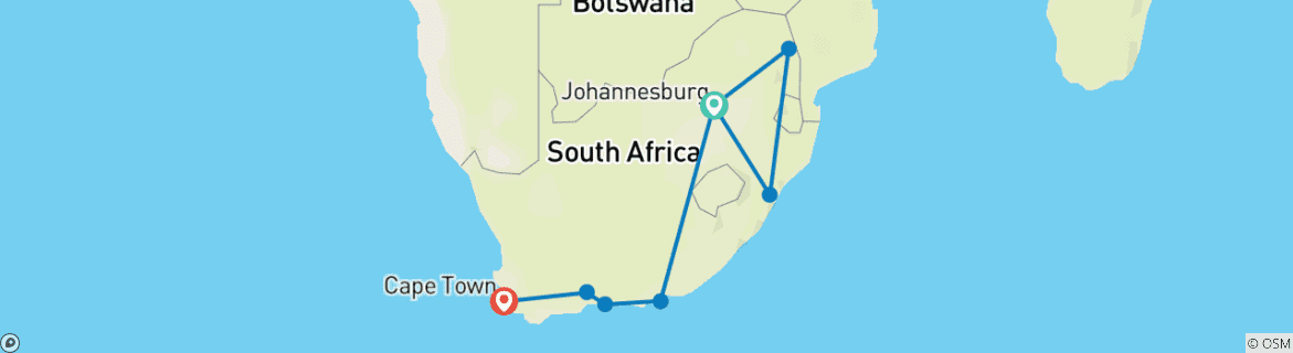 Image of a map showing the route of the tour