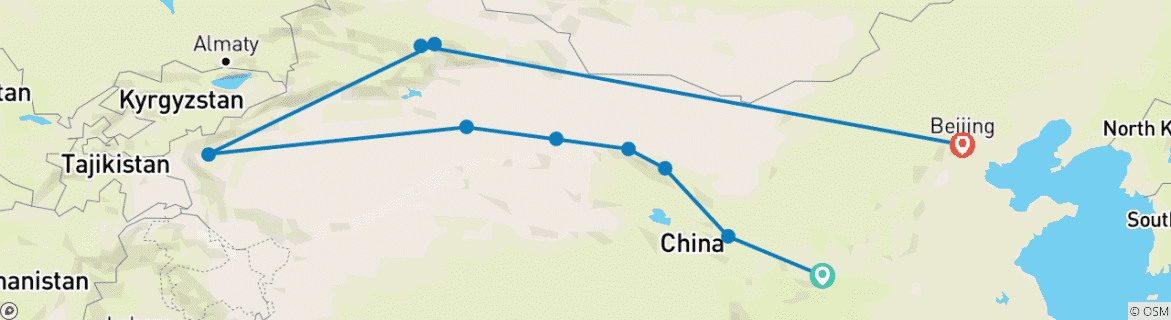 Image of a map showing the route of the tour