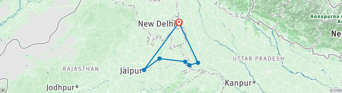 Image of a map showing the route of the tour