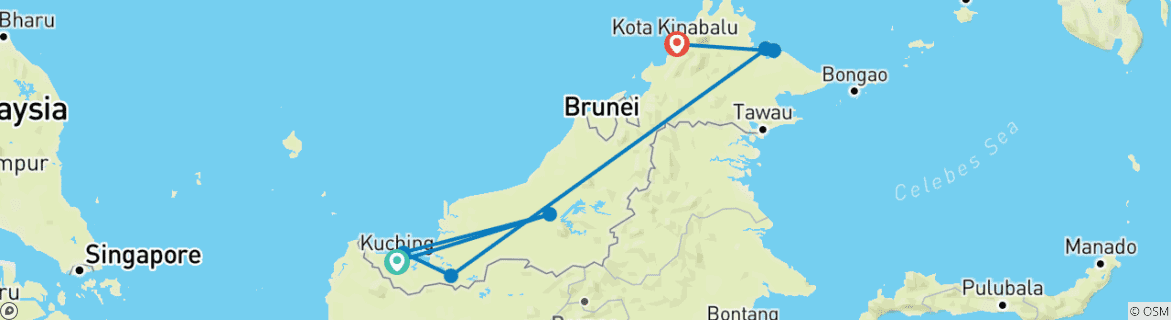 Image of a map showing the route of the tour