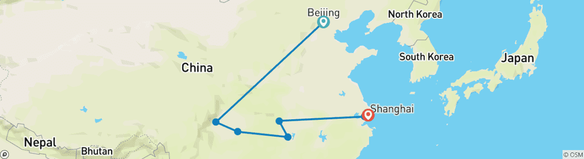 Image of a map showing the route of the tour