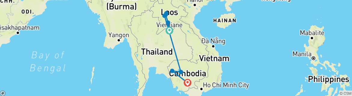 Image of a map showing the route of the tour
