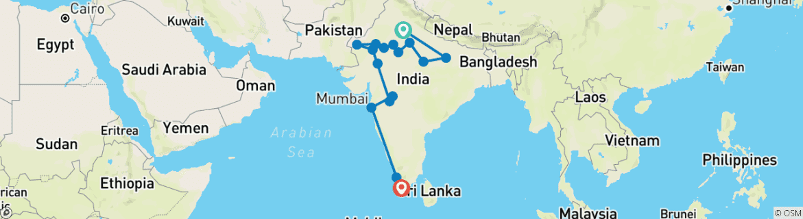Image of a map showing the route of the tour
