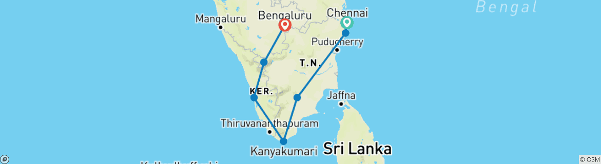 Image of a map showing the route of the tour
