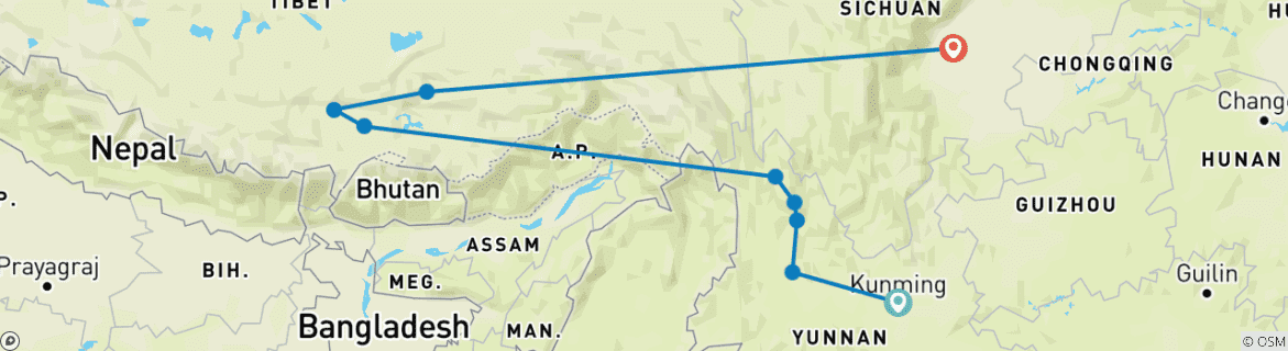 Image d'une carte montrant l'itinéraire du circuit