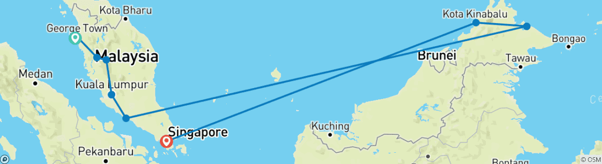 Image of a map showing the route of the tour