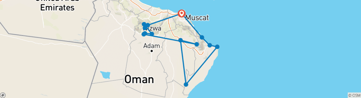Image of a map showing the route of the tour