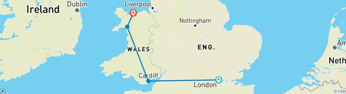 Image of a map showing the route of the tour