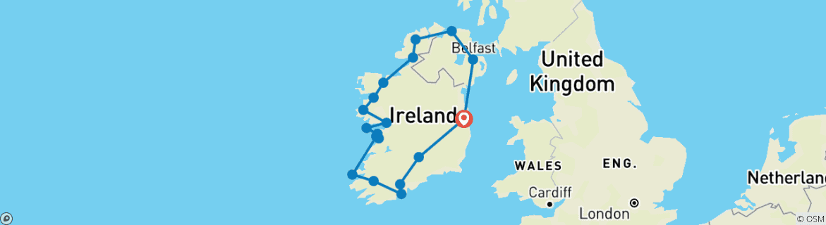 Foto van een kaart met de route van de rondreis