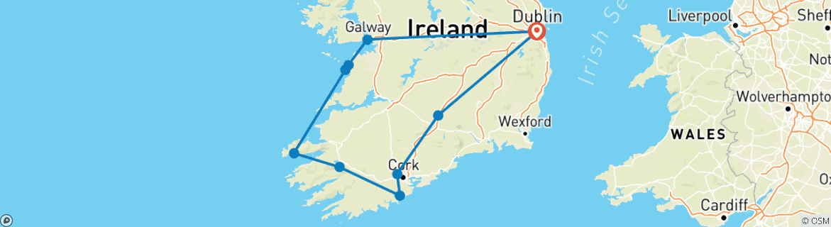 Image of a map showing the route of the tour