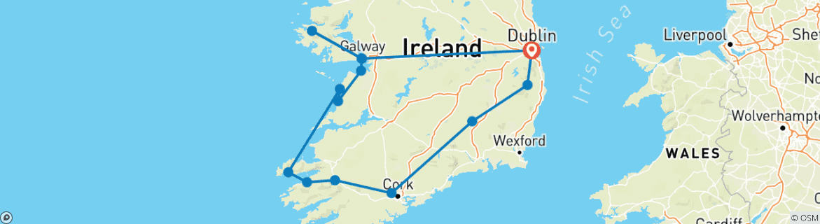 Image of a map showing the route of the tour