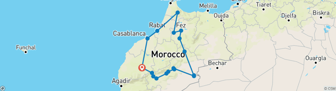 Image of a map showing the route of the tour