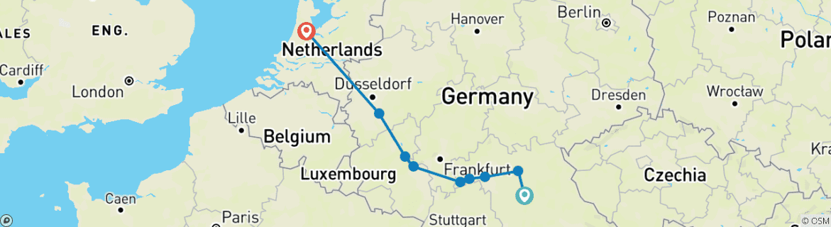 Image of a map showing the route of the tour