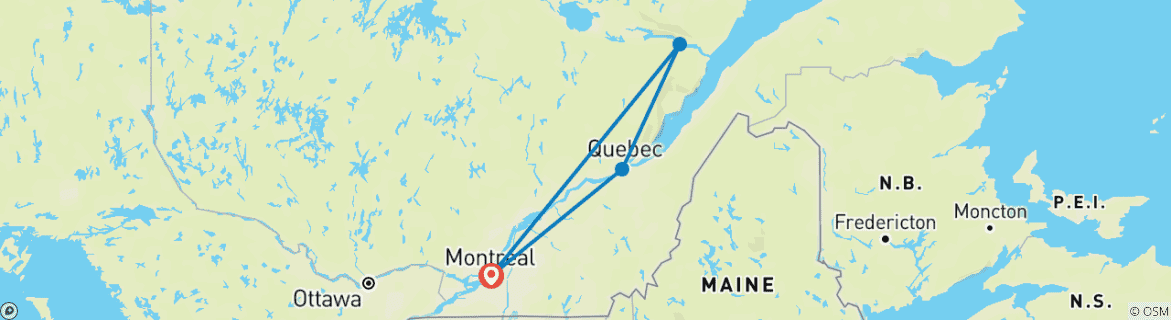 Image d'une carte montrant l'itinéraire du circuit