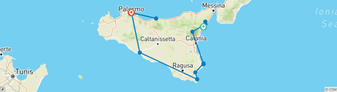 Image d'une carte montrant l'itinéraire du circuit